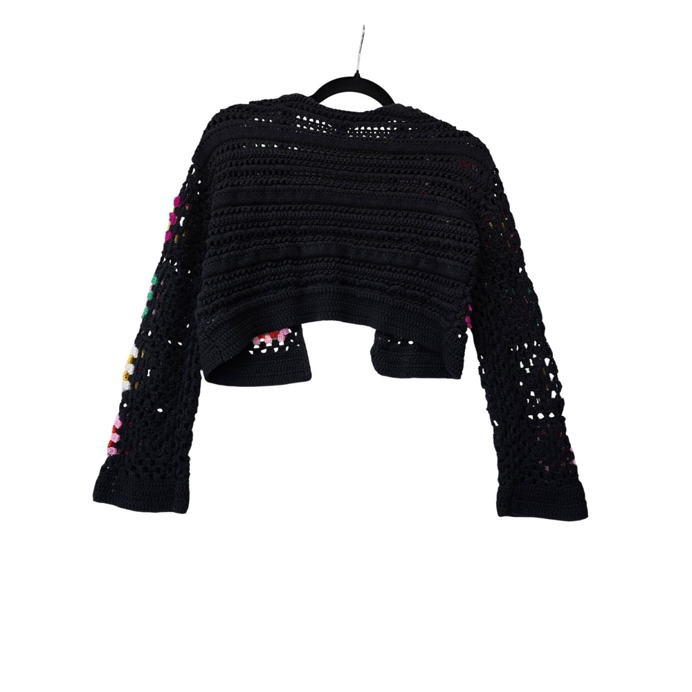 Wild Fable Black Crochet Granny Square Cropped Cardigan Sweater Small Boho - Picture 2 of 9